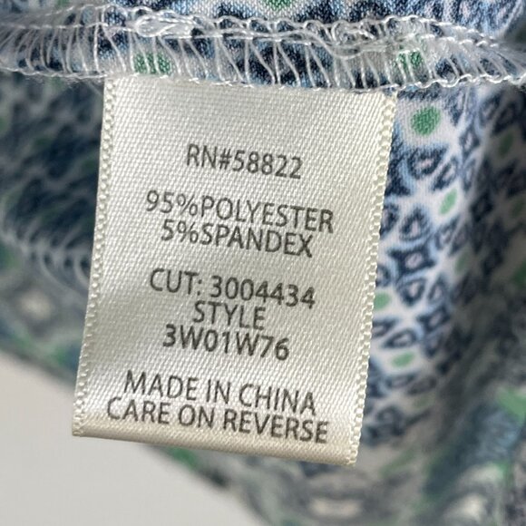 Max Studio Womens Plus 2X Blue Green Printed Blouse Tie Sleeve Stretch Tunic Top - Picture 5 of 11